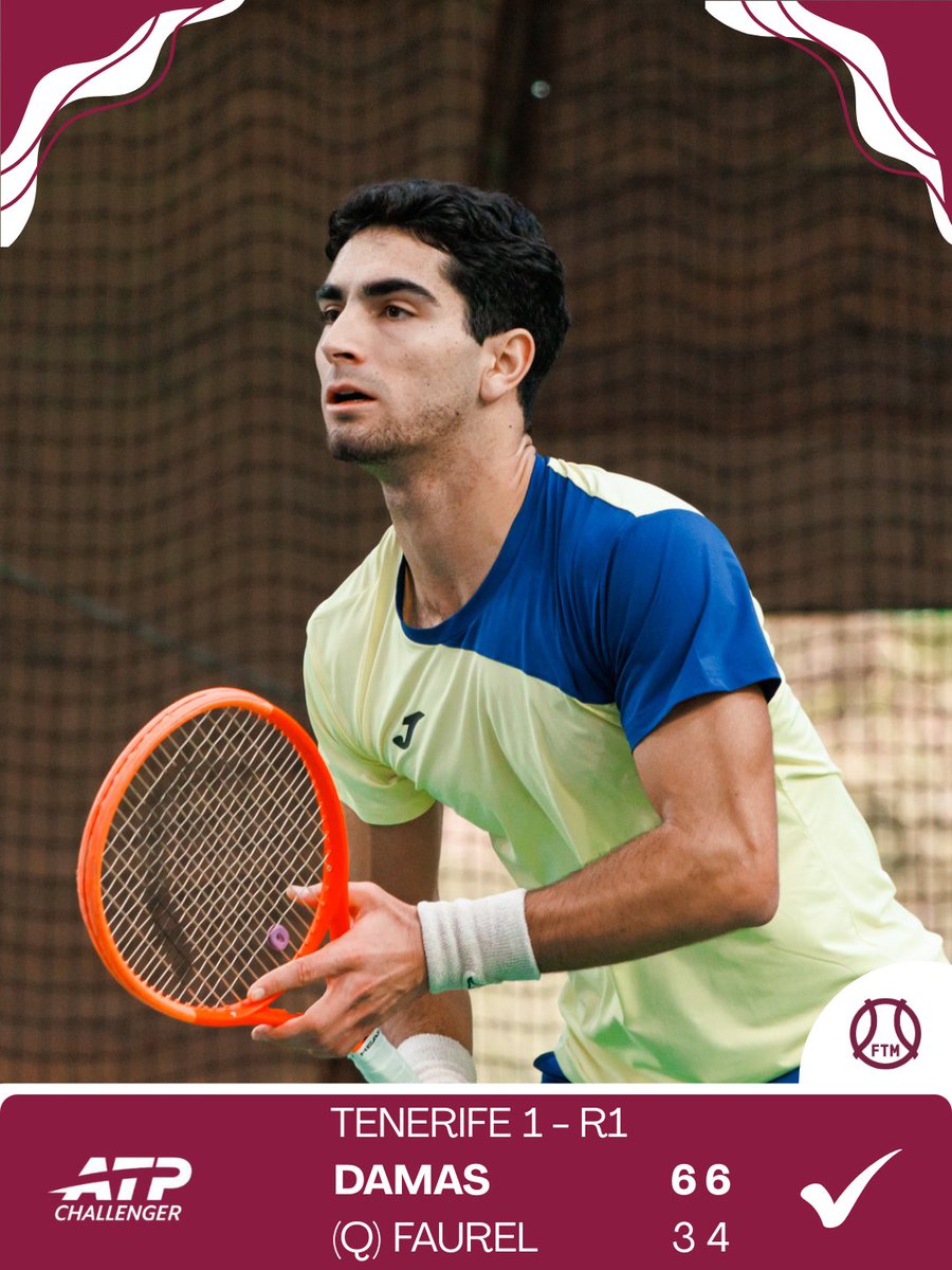 ✅  ¡Primera victoria de la temporada para Miguel Damas!
💪  El madrileño estrena su casillero de triunfos en este 2026 superando la primera ronda del Challenger de Tenerife 1.