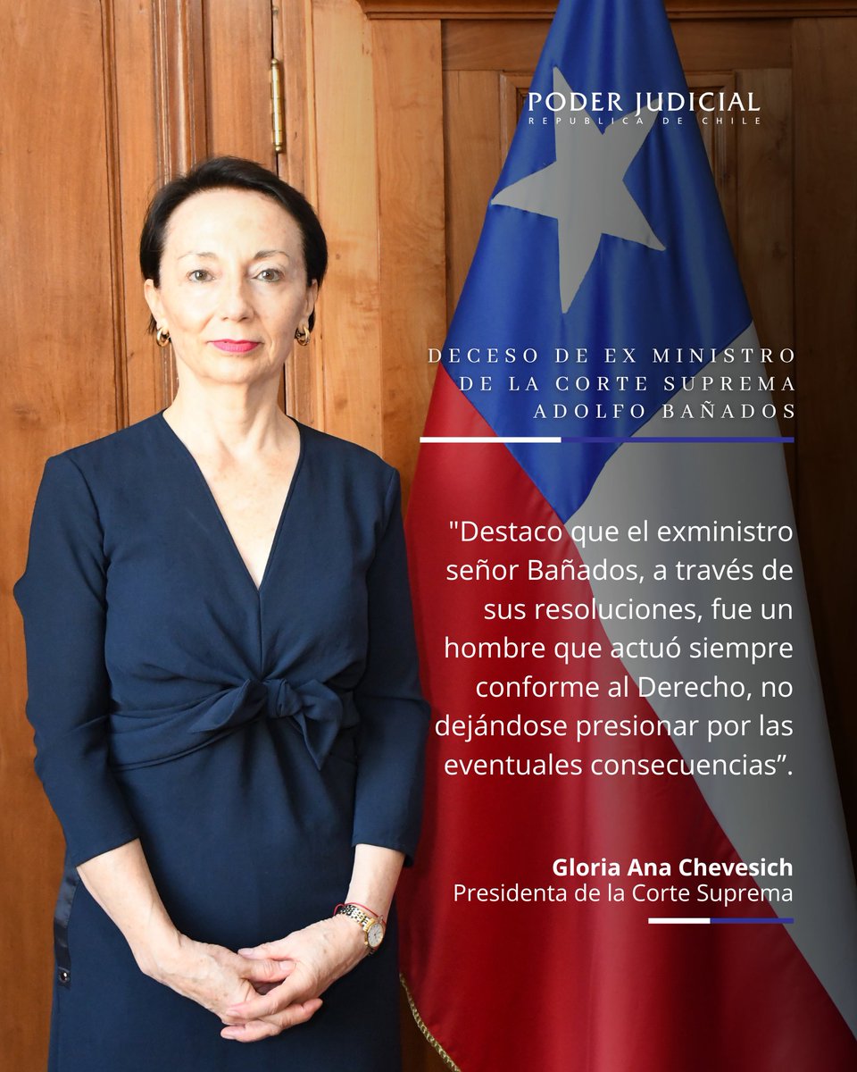 PJudicialChile's tweet photo. Presidenta de la Corte Suprema y el legado de Adolfo Bañados: "Fue un hombre que actuó siempre conforme al Derecho, no dejándose presionar por las eventuales consecuencias" https://t.co/l7lekrIcyy https://t.co/26JtkOd7aQ