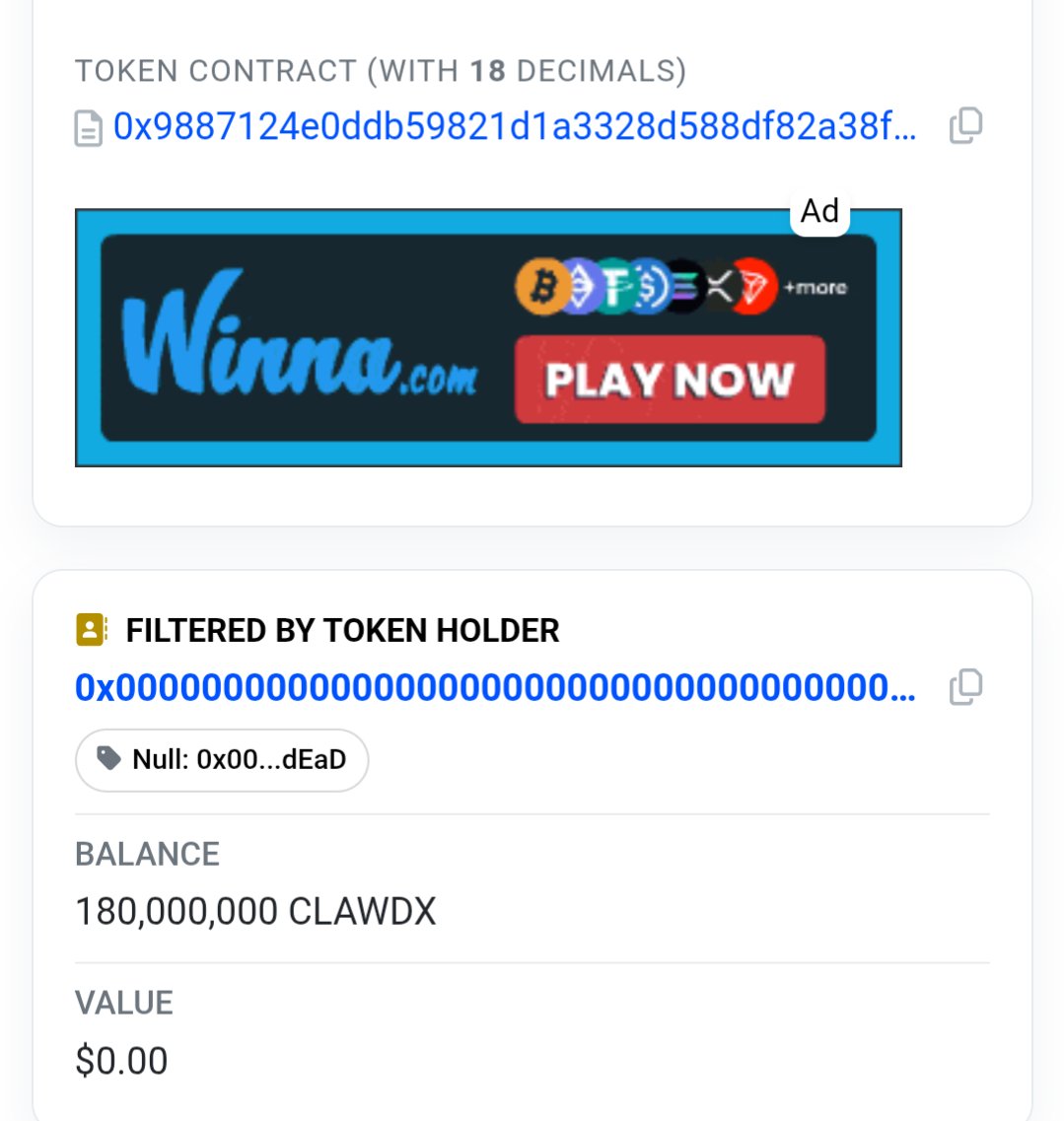 CryptoEjah's tweet photo. @ClawdX_ Now its 180M. Bullish AF! https://t.co/YaH9Pfw5Ka