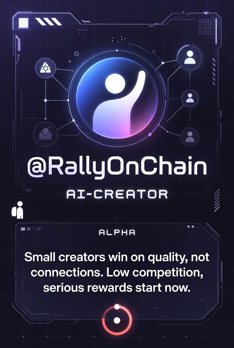 Rally isn't "too late", it's still very early. <a href="/RallyOnChain/">Rally</a> is in alpha, with fresh campaigns dropping weekly, thin competition, and creator reputations just forming. We've only seen the starting line: AI judges real quality (not likes or hype), small accounts can still top