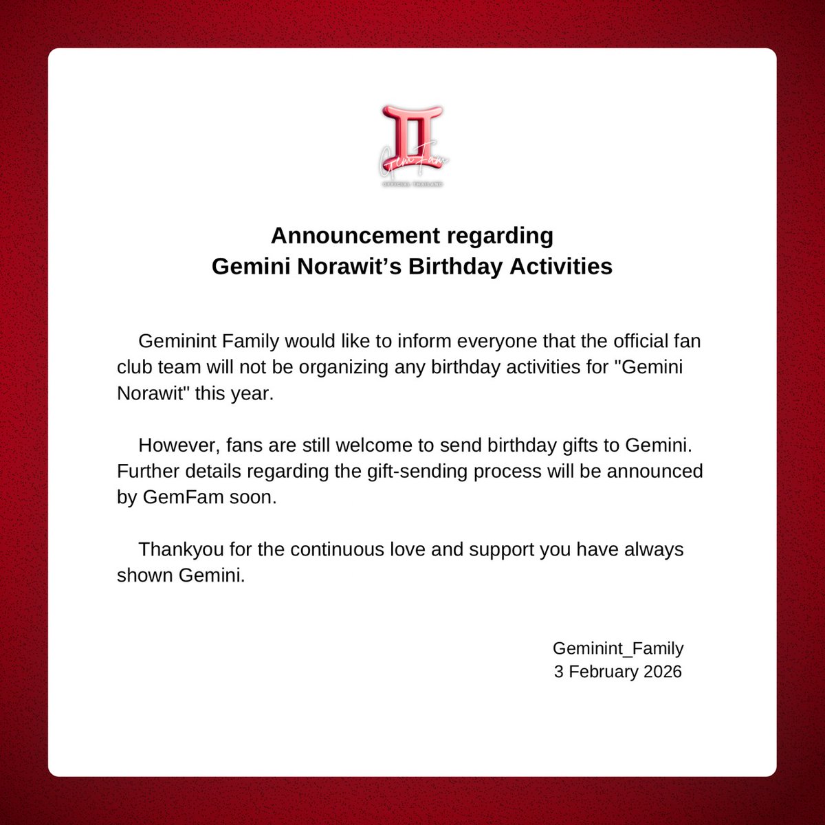 ประกาศจาก Geminint_Family

#Gemini_NT #เจมีไนน์