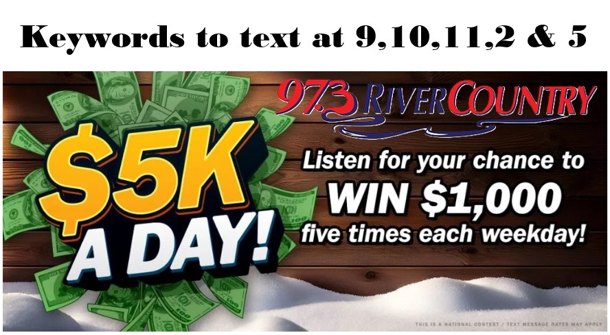 973NASH's tweet photo. $5K cash every weekday! 9am, 10,11 then 2 &amp; 5 are your times to grab the keyword and text it back to us! Starts after Kincaid &amp; Dallas! https://t.co/nOiyTOuwra