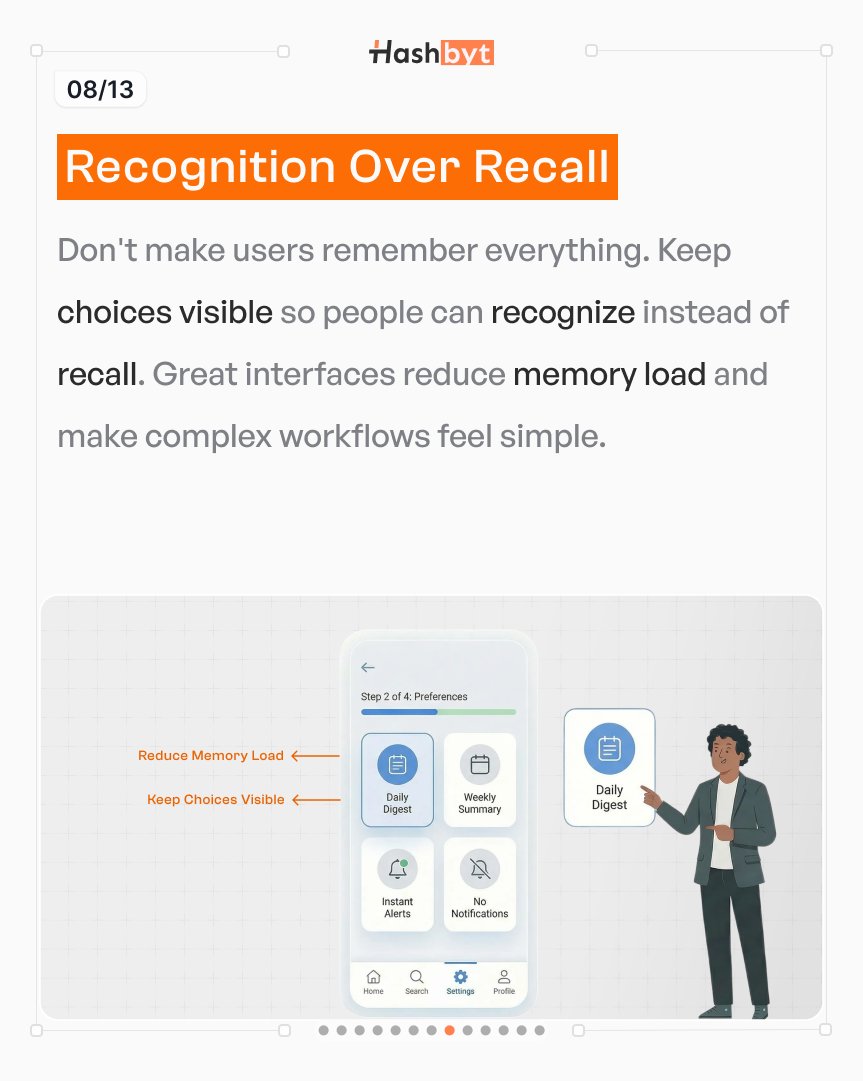 hashbyt's tweet photo. Recognition beats recall. Keep choices visible. Don’t make users remember steps.

#UXTips #UI https://t.co/9Sw8v4aEiE