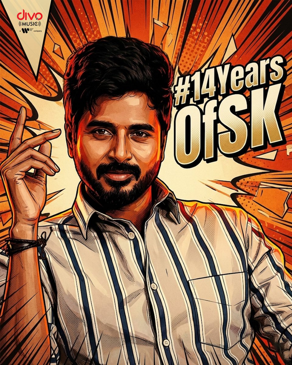 divomusicindia's tweet photo. From laughter to legacy.
From performer to powerhouse. 💥
14 years of #SK - still rising, still roaring.
@Siva_Kartikeyan #14YearsOfSK #Sivakarthikeyan #DivoMusic https://t.co/J6N0QugBuT