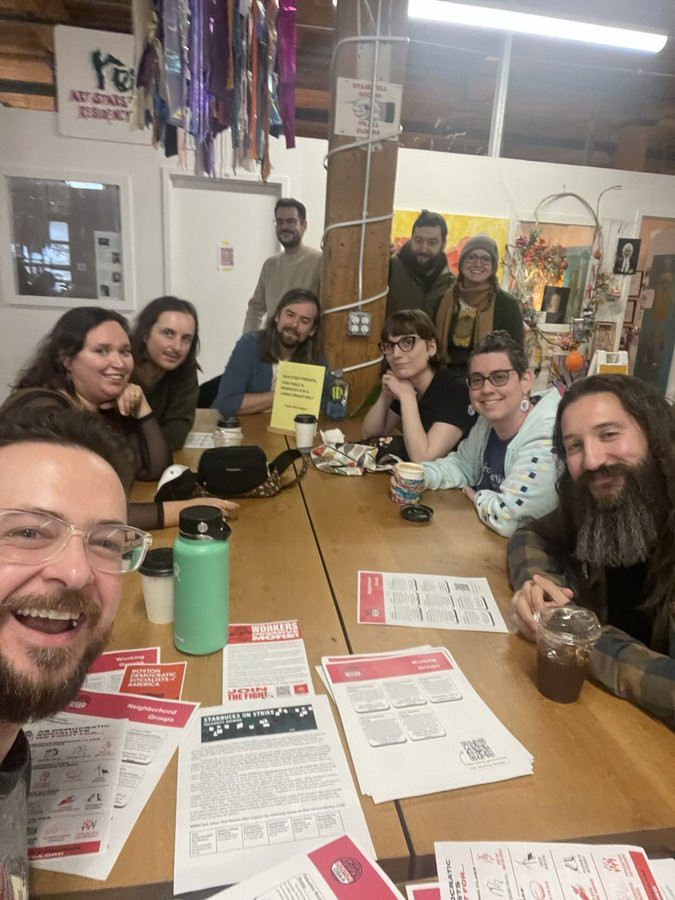 MerrimackDSA's tweet photo. For the last 3 months, Merrimack Valley DSA has been holding regular Coffee with Comrades events for our members to get to know each other, socialize, and get acquainted with DSA's organizing in our area. Want to check out our next event? Join our mailing list- link in replies https://t.co/QZeYQs4D6l