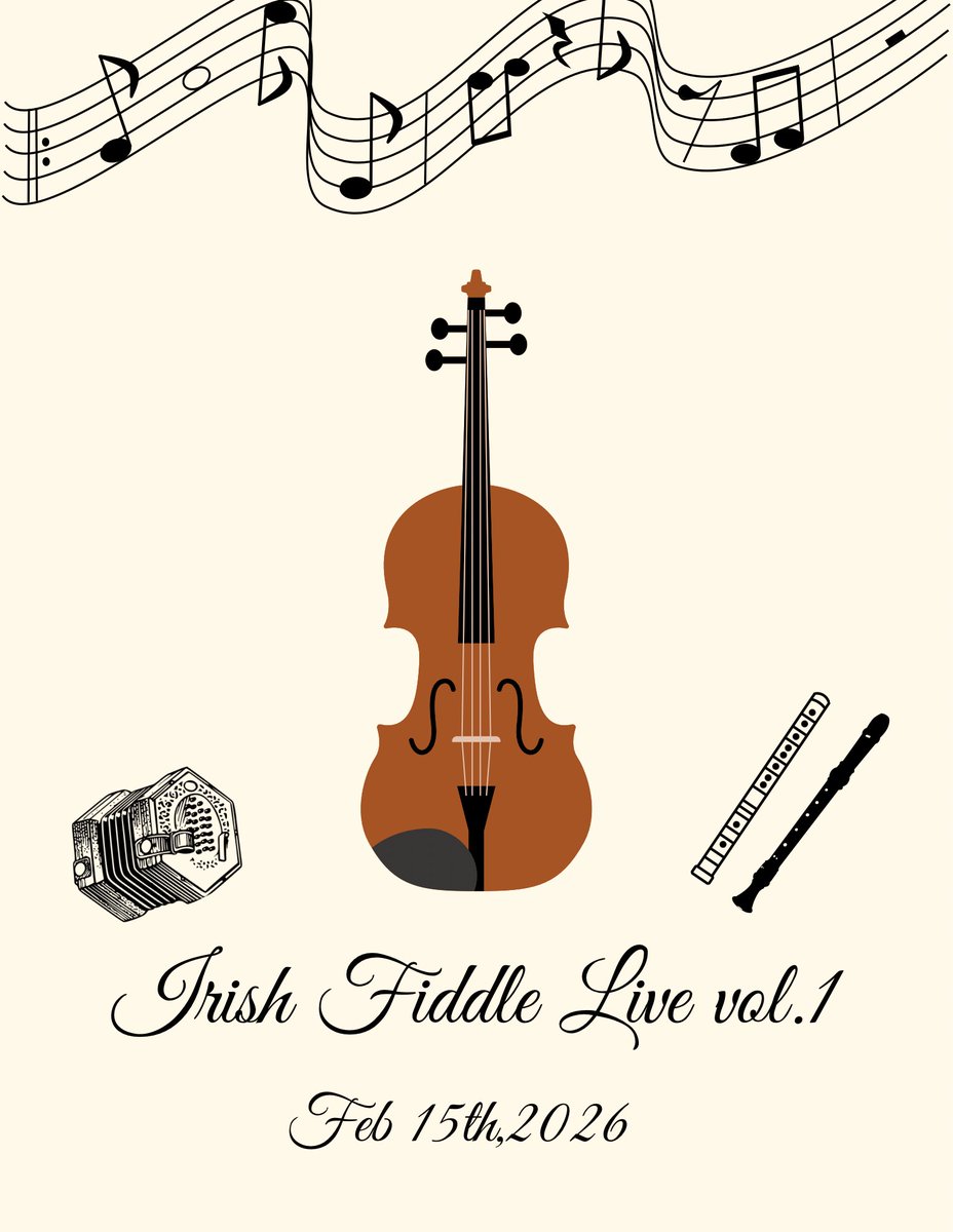 ついに！
フィドル発表会をします。
今までにレッスン受けてくださった方による、晴れの舞台です。

どなた様も聴いて頂けます。

とっても楽しみ。そしてわたしも緊張！！

Irish Fiddle Live vol.1
2026年2月15日(日) 18:00open 18:15start
Irish PUB field にて。要オーダー。