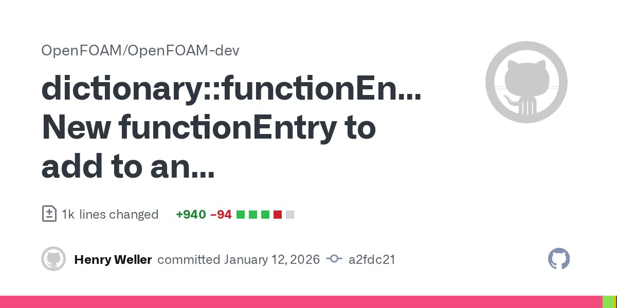 CFDdirect's tweet photo. In case configuration files, the new .#codeDict entry generates dictionaries from coded input in #OpenFOAM-dev https://t.co/CEkLXkUSGq https://t.co/6QQ72NFdxS