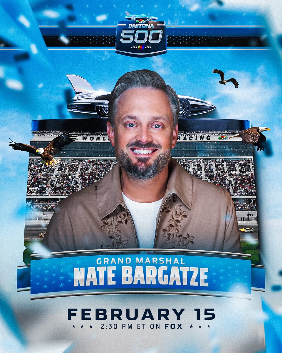 DAYTONA's tweet image. Everything is gonna be just fine with @natebargatze as our #DAYTONA500 Grand Marshal!

#TheBreadwinnerMovie | @BreadwinnerMov