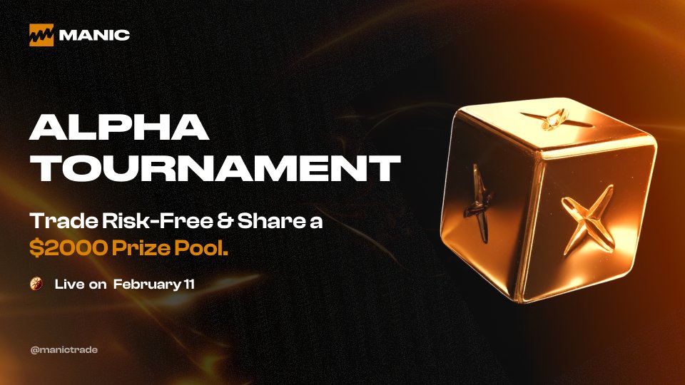 ManicTrade's tweet photo. 🟠 MANIC ALPHA TOURNAMENT IS COMING.

Trade with Demo Cash. Win $2,000 USDC. 

500 traders. 10 winners. Highest PnL Wins.

ACCESS IS INVITE ONLY. Registration opens Feb 9. Trading starts Feb 11.

We are distributing codes via our partners this week. Find a code. Be ready.
