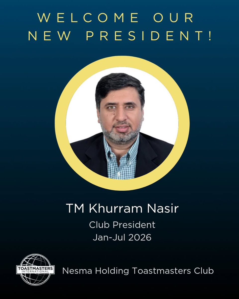 Let’s welcome our New Club President TM Khurram Nasir! 

“Leadership is the art of giving people a platform for the spread of ideas.”

A leader who doesn’t just hold the mic 
he hands it to others 🎤

Quick bio:
• Toastmasters journey began in Feb 2018
• Past Area 24 Director