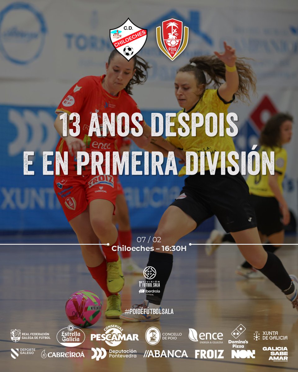 PoioPescamarfs's tweet image. 🗓️ Sábado 7 de Febreiro | 16:30h

🏟️ Pavillón Municipal de Chiloeches, Guadalajara

🆚 @CDChiloeches | 17ª Xornada #PrimeraIberdrolaFS

📹 Directo por @live_vuvuzela 

A nosa última vez alá, en 2ª División, en 2013 🌧️

#PoioPescamar #ChiloechesPoio #PoioÉFútbolSala #FroizDeporte