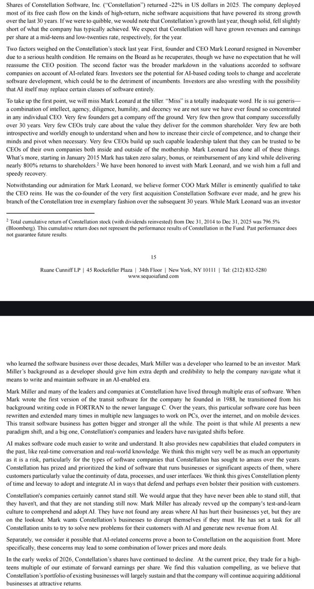 Ruane Cunniff - $csu.to Commentary Year End Letter