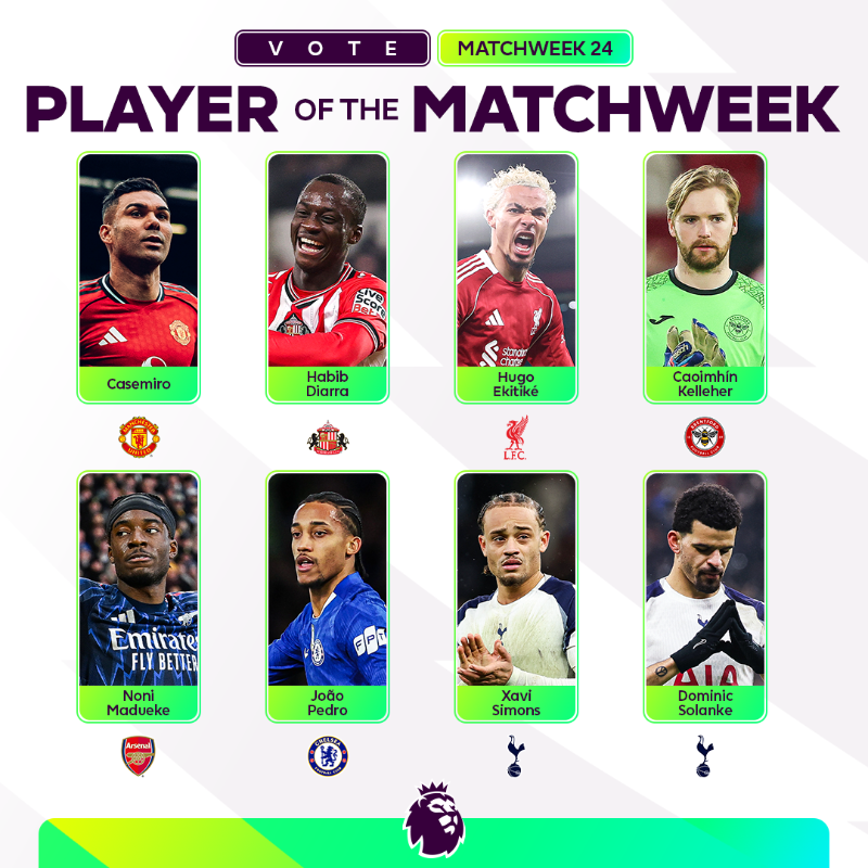 👀 Casemiro nominated for Premier League Player of the Week. 

🗳️ Vote Here: preml.ge/baqw5rpc