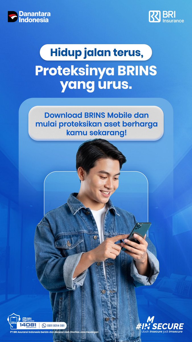 BRINS_Insurance's tweet photo. Hidup jalan terus,
proteksinya BRINS yang urus.

Download BRINS Mobile dan mulai proteksikan aset berharga kamu sekarang!

#Imsecure
#BRIInsurance
#BRINSmobile
#MelindungiSetulusHati https://t.co/FvxvWgY1ST