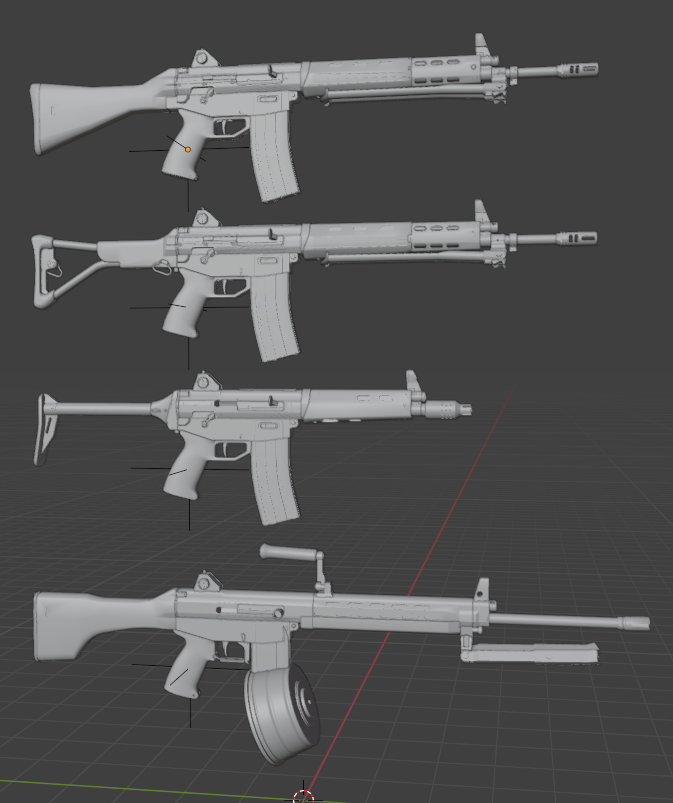 _mifune_707's tweet photo. blenderでモデリングした89式小銃のバリエーションを並べてみた https://t.co/7LVCJlhSKu