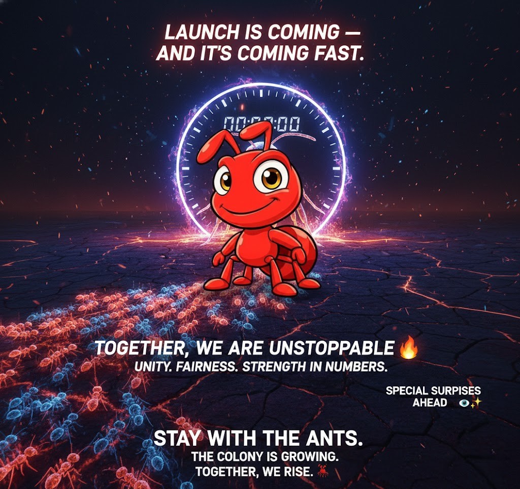 LAUNCH IS COMING  AND IT IS COMING FAST

One $ANTS alone may be small… but together, we are unstOPPABLE 
The countdown has begun and something BIG is moving beneath the surface.
This is not just another launch it is the start of a movement built on unity, fairness and strength