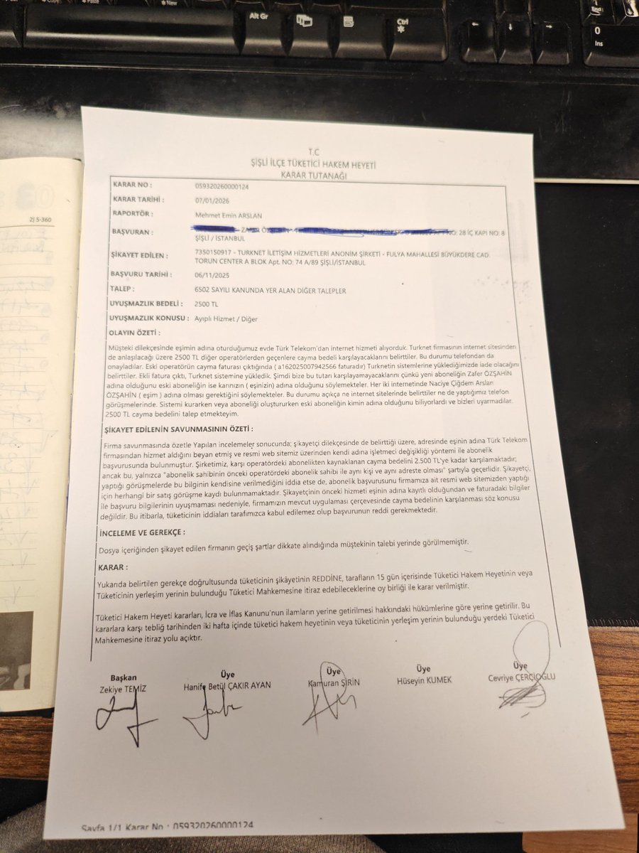 Ülkenin liyakat sahibi memurlarının verdiği içler acısı karar. Boşu boşuna kurulmuş bir hizmet yeri. Tüketici Hakem heyeti . <a href="/TTDestek/">Türk Telekom Destek</a> <a href="/TurkNetDestek/">Turknet Destek</a> @av_06_baristan <a href="/haskologlu/">ibrahim Haskoloğlu</a> <a href="/nevsinmengu/">nevsin mengu</a> <a href="/cuneytozdemir/">cüneyt özdemir</a> bi ihtimal dile getirirsiniz.