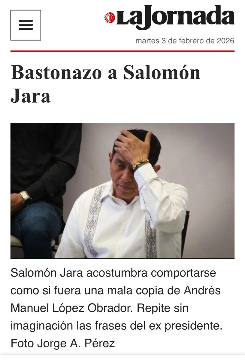 Oaxaca, el bastión obradorista, hoy es lastre para la 4T.

Con la consulta, Jara quiso autopromoverse y legitimarse, mostrar músculo y proyectarse nacionalmente. 
Lo que evidenció fue rechazo, debilidad y un enorme hartazgo social en su contra.

jornada.com.mx/noticia/2026/0…
<a href="/lhan55/">Luis Hernandez N</a>