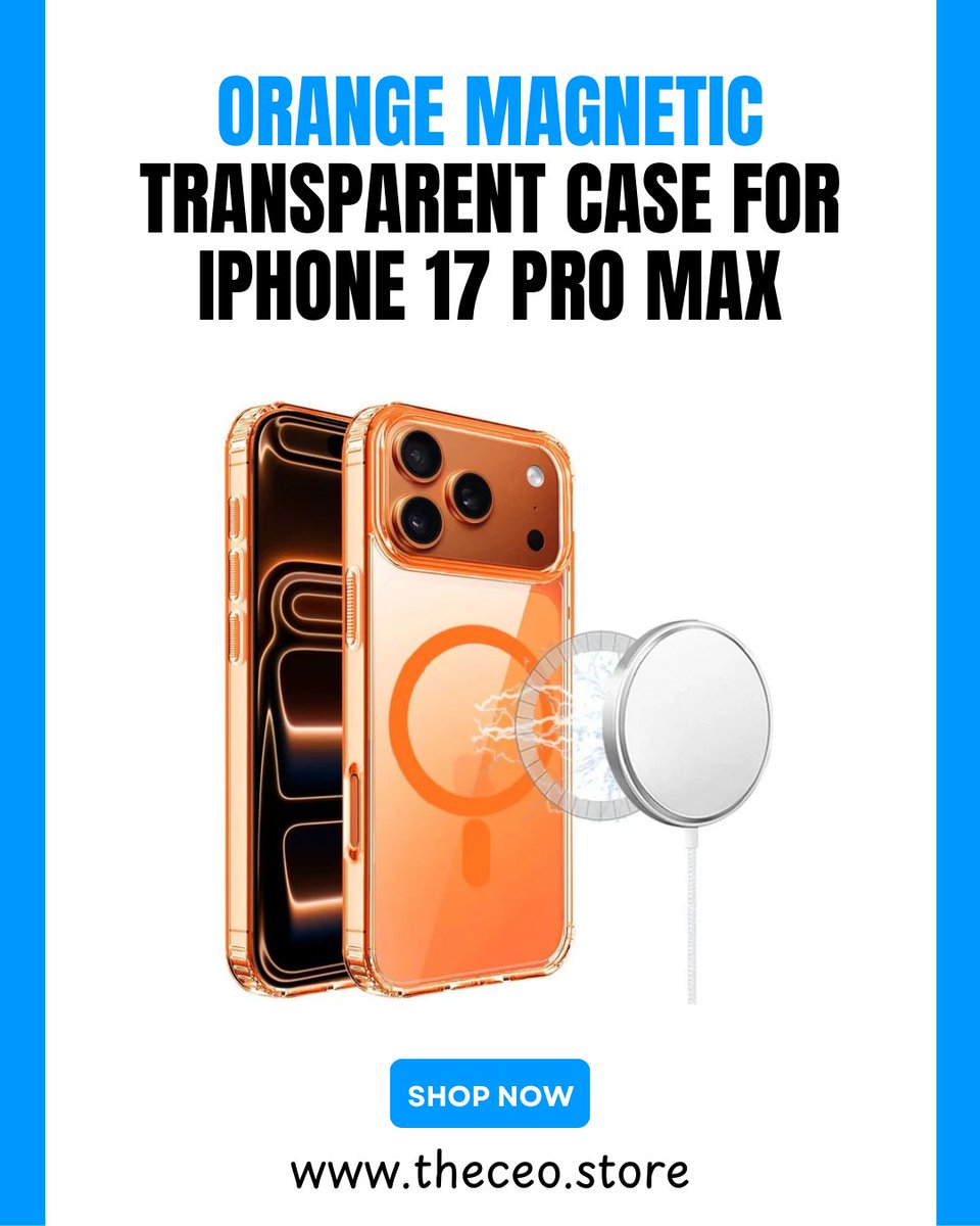 theceo_store's tweet photo. Protect your iPhone 17 Pro Max in style ✨

This Orange Magnetic Transparent Case delivers strong MagSafe compatibility, crystal-clear design, and bold edge color—without hiding your phone’s beauty.

Order now and upgrade your everyday carry. https://t.co/uKVZijDYdK https://t.co/c8XQn37Jct