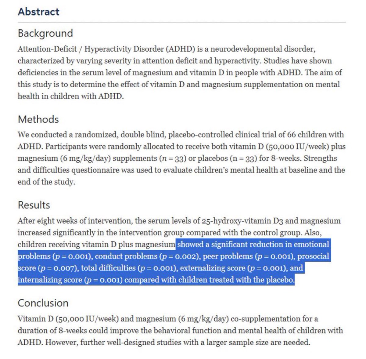 Os sintomas de TDAH REDUZIRAM após a suplementação de 2 elementos por apenas 8 semanas:

💎Vitamina D (50.000 UI/semana)
💎Magnésio (6 mg/kg/dia)

Muitas pessoas lutam contra os sintomas de TDAH por toda a vida — a indústria farmacêutica as convenceu de que é "genética".

O TDAH
