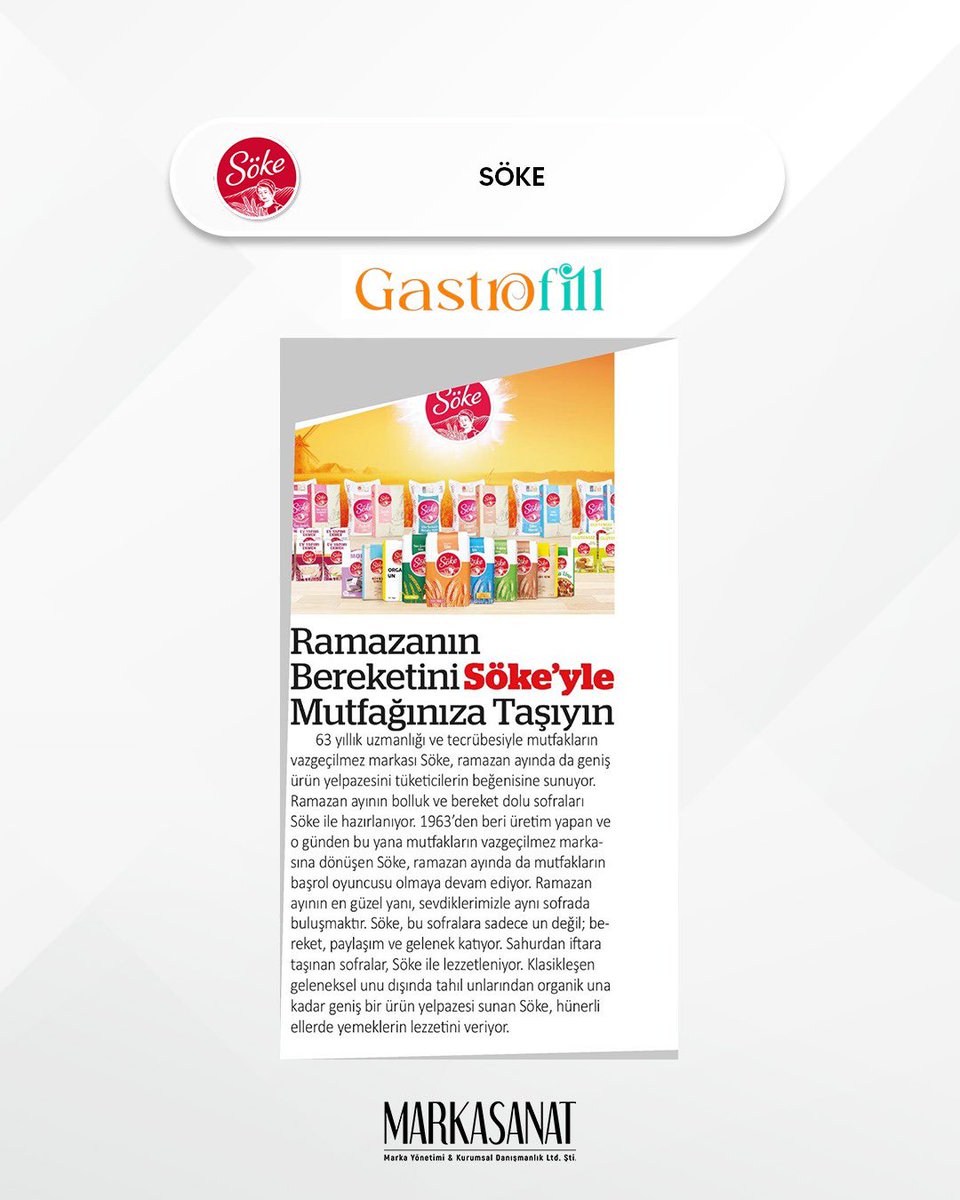 Söke ürünleri “Ramazanın Bereketini Söke’yle Mutfağınıza Taşıyın” başlığıyla Gastrofill dergisinde yer aldı.

#sokeninlezzetleri 
#erengunhanulusoy 
#gastrofill
#ramazan