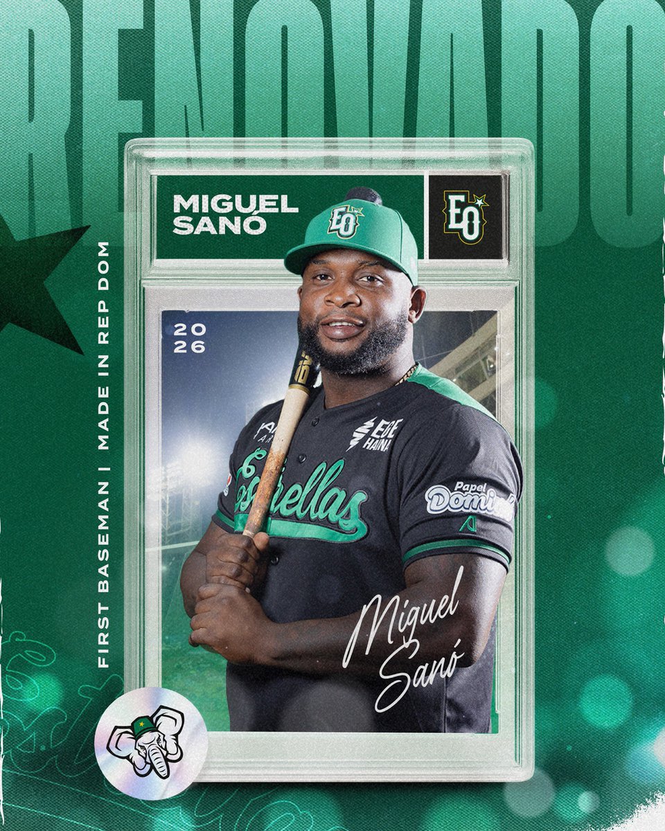 EL PODER SE QUEDA EN CASA! 💣🐘 

Miguel Sanó extiende con las Estrellas por 2 temporadas 💚✍️ 

En 23 juegos la sacó 9 veces (líder LIDOM), SLG .663 y bateó .315 con 25 RBI 🔥

 ¿Cuántos HR proyectas en 2024-2025? 👇⚾️