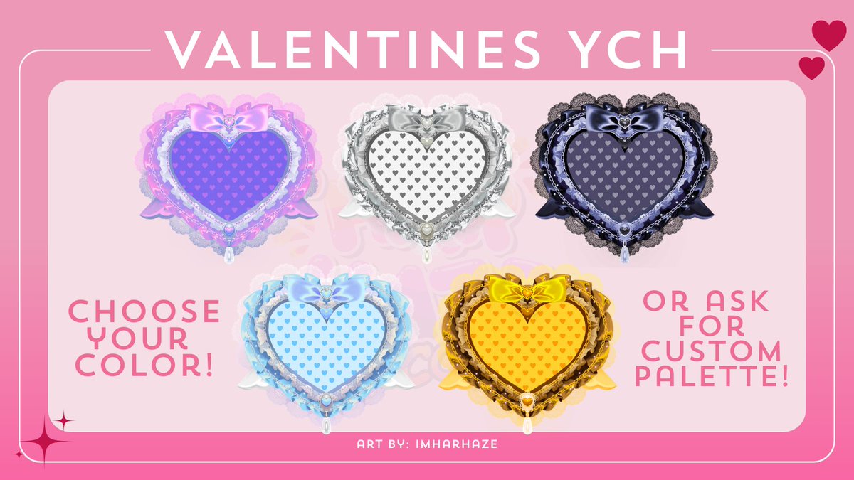 ♥💘2026 VALENTINES YCH 💘♥

New YCH art for Valentine's Day available over at my VGen! 💖
It is inspired by the pin badges seen on ita bags!

Starts at $15 for Solo and $25 for Duo! ✨

#VGenComm #ych #ychcommission #valentines