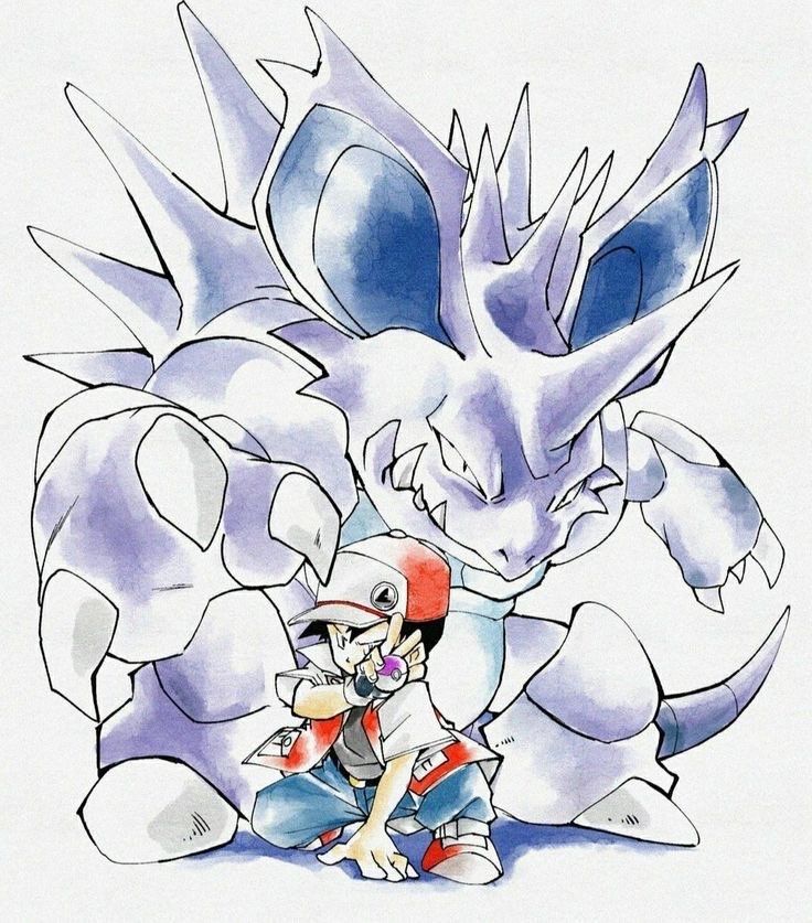 pokemon_twts's tweet image. this art of red and nidoking is incredible