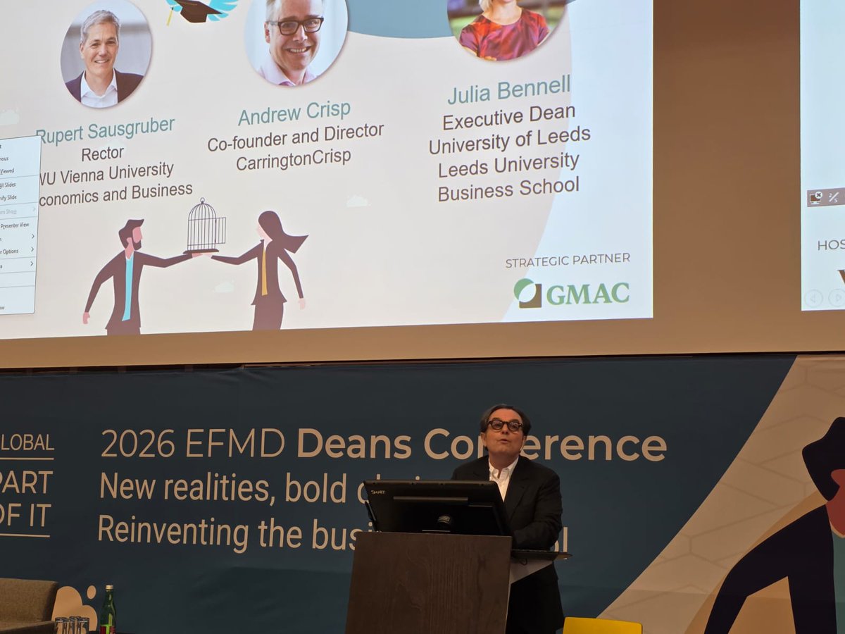 askhimanshurai's tweet photo. And it starts in #Vienna. The #EFMDdeans conference 2026 begins with Eric Cornuel, President EFMD Global outlining the theme of "New realities, bold choices: Reinventing the business school". Looking forward to exchanges with fellow Deans and directors. #EFMD #BSchools https://t.co/ws5nPdK4In