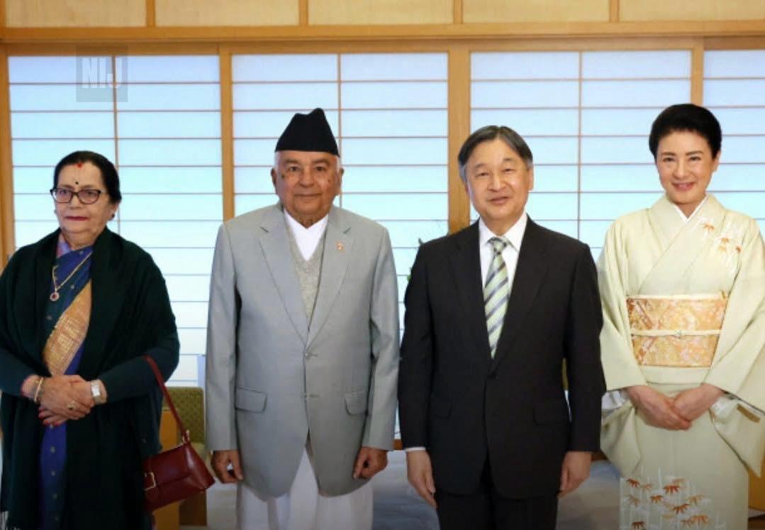 MofaNepal's tweet photo. Rt. Hon. President Mr. Ramchandra Paudel @oop_nepal and First Lady Mrs. Sabita Paudel had a State call on His Majesty the Emperor Naruhito and Her Majesty the Empress Masako at the Imperial Palace in Tokyo today. 

During the call on, while cherishing the historic 70th anniversary of the establishment of Nepal-Japan diplomatic relations, views were exchanged on various aspects of the bilateral relations marked by a deep sense of friendship, goodwill and cooperation.