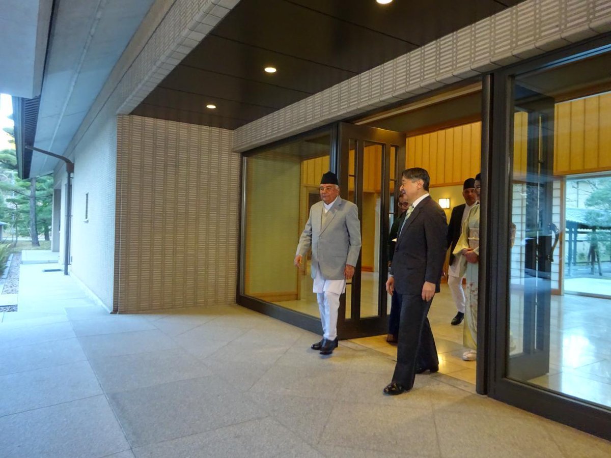 MofaNepal's tweet photo. Rt. Hon. President Mr. Ramchandra Paudel @oop_nepal and First Lady Mrs. Sabita Paudel had a State call on His Majesty the Emperor Naruhito and Her Majesty the Empress Masako at the Imperial Palace in Tokyo today. 

During the call on, while cherishing the historic 70th anniversary of the establishment of Nepal-Japan diplomatic relations, views were exchanged on various aspects of the bilateral relations marked by a deep sense of friendship, goodwill and cooperation.