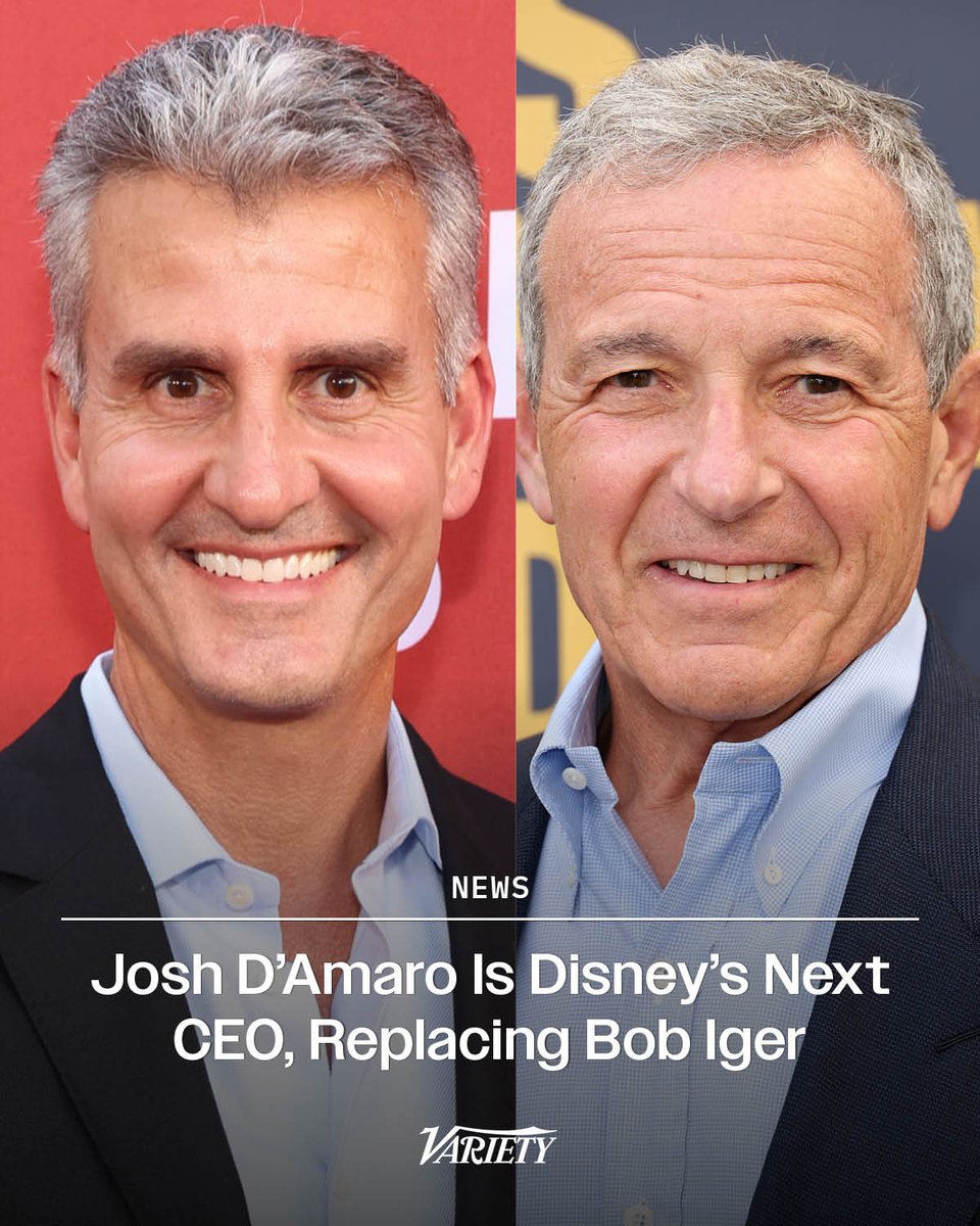 Josh D’Amaro has been named the next CEO of #Disney, replacing longtime chief Bob Iger.

D’Amaro has served as Chairman of Disney Experiences since 2020, where he oversees parks, cruises and consumer products.

Iger succeeded Michael Eisner as CEO in 2005, serving until 2020
