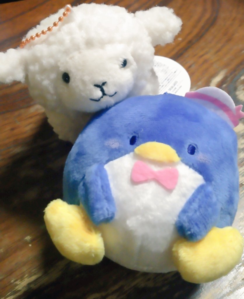 期日前投票を終えて、おらが村のラウワンで捕獲したタキシードサム兄🐧👒と羊🐑