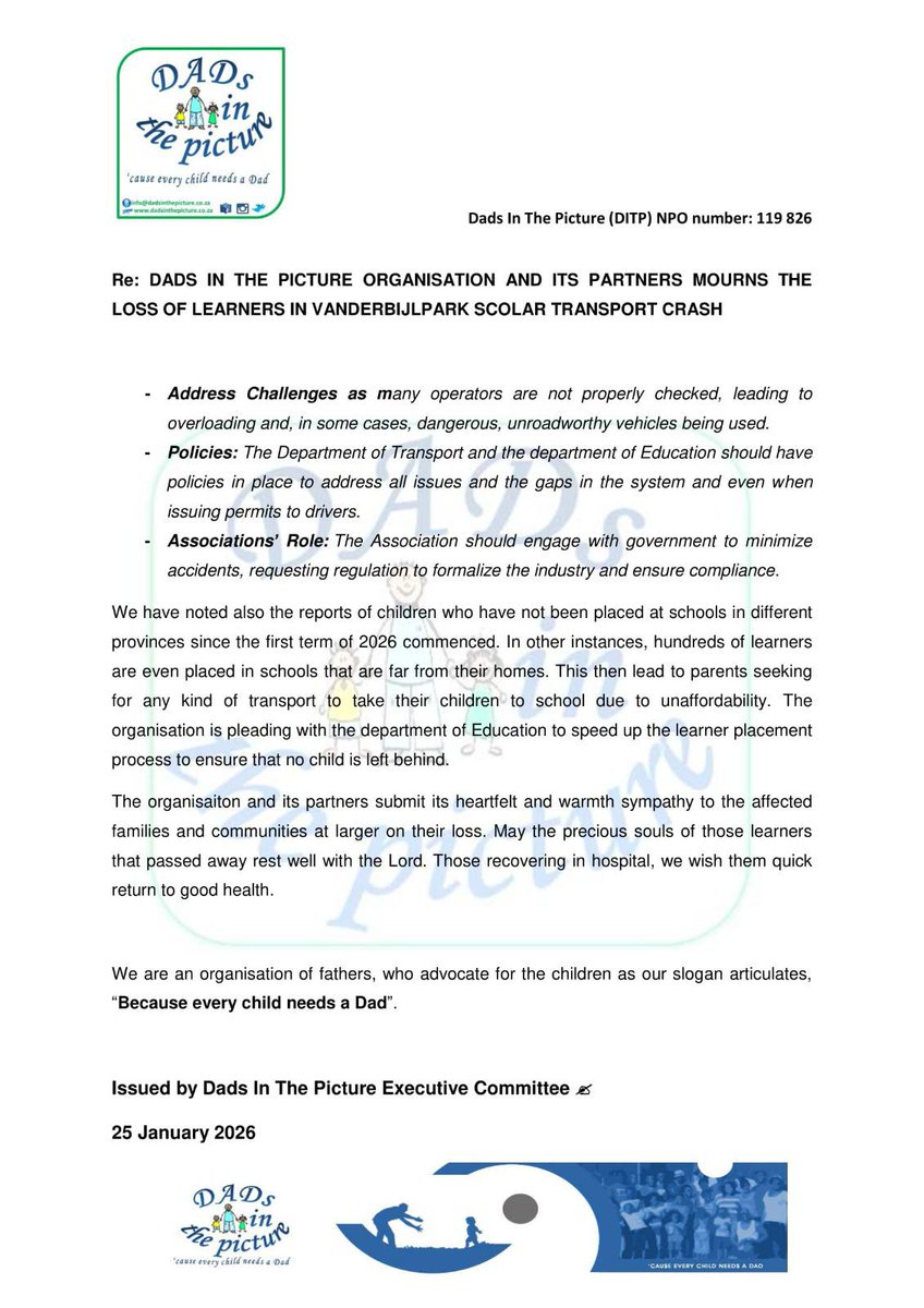 Our media statement on the Vaal Scholar Transport Crash ✍️