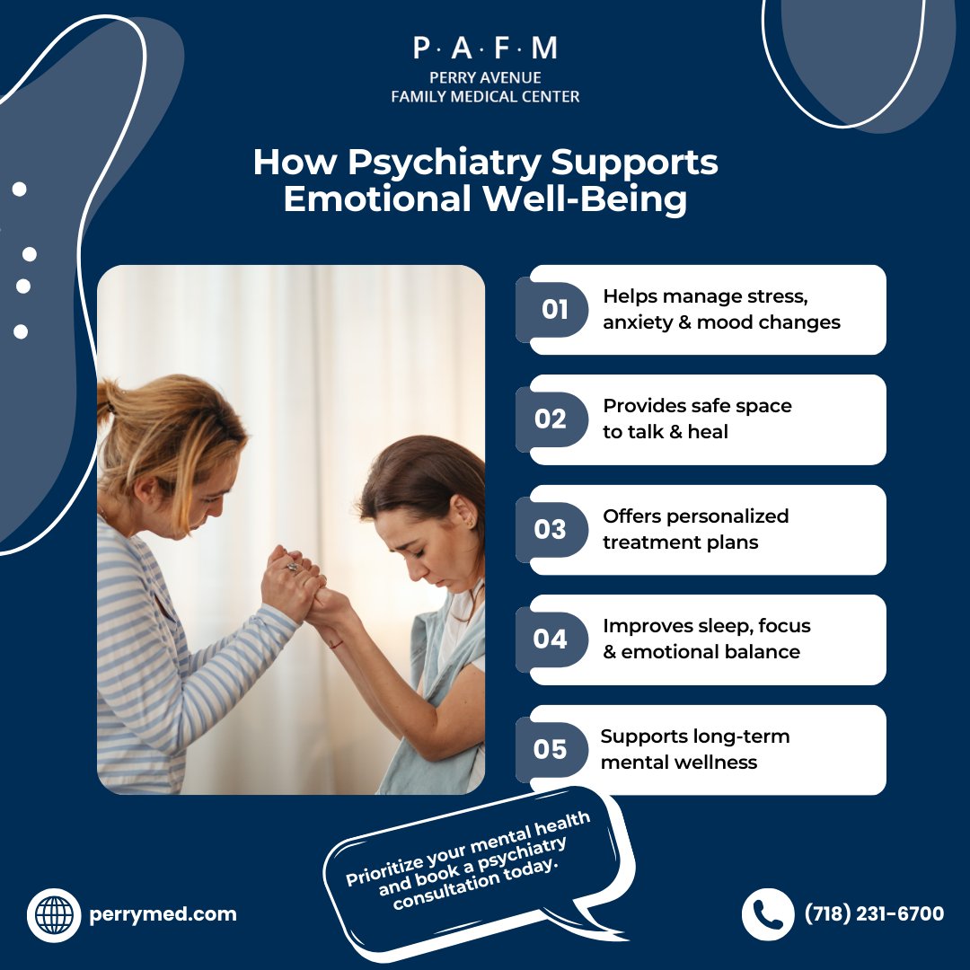 PerryMed18's tweet image. Support your emotional well-being with expert psychiatric care. Manage stress, anxiety, mood changes, and improve focus and sleep with personalized support. Book your consultation today: perrymed.com/services/psych… 

#MentalHealthCare #PsychiatrySupport #SelfCareJourney