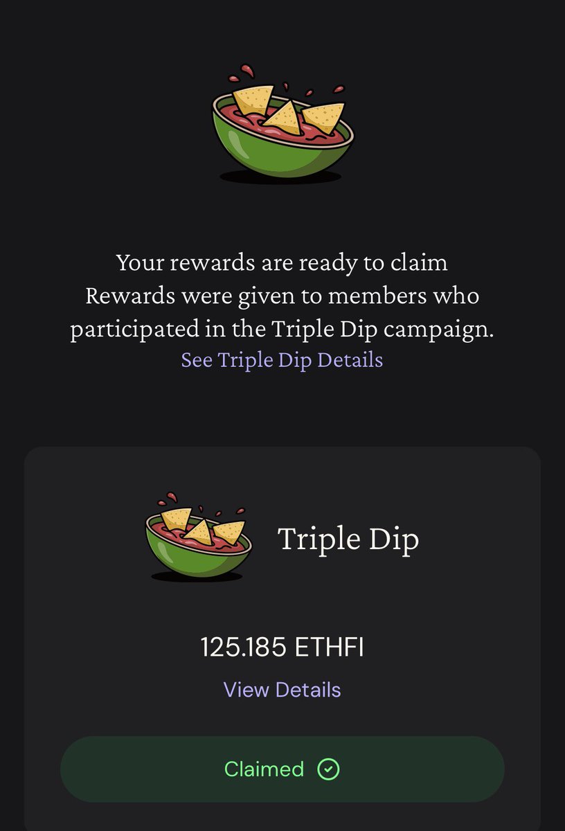 vipzero168's tweet photo. โย้กรายจ่ายไปใช้ @useTria พอเห็น reward ที่ได้🥲 กลับมาใช้ @ether_fi ไปด้วยดีกว่า

แคมเปญ triple Dip เคลมได้แล้วครับ
https://t.co/kO70fzIGFs https://t.co/iV5UZ9IBDP