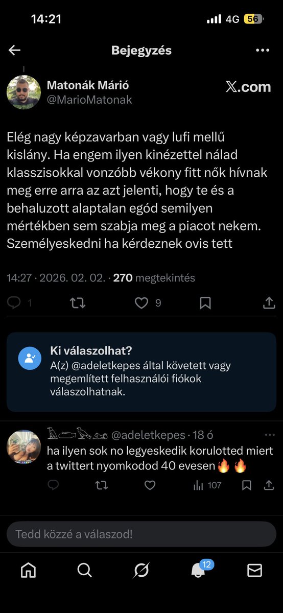 MarioMatonak's tweet photo. Mikor a duci, kislány agyú felnőttnek számító nő az apjához méregeti a pasikat és hercegnőnek képzelgi magát majd felhívod a figyelmét mekkora egy infantilis gyökér és a saját replyodra adott válaszára nem tudsz válaszolni mert az éretlen gyökér letiltotta igazi gerintelen módon. https://t.co/XUAA7HHrF8