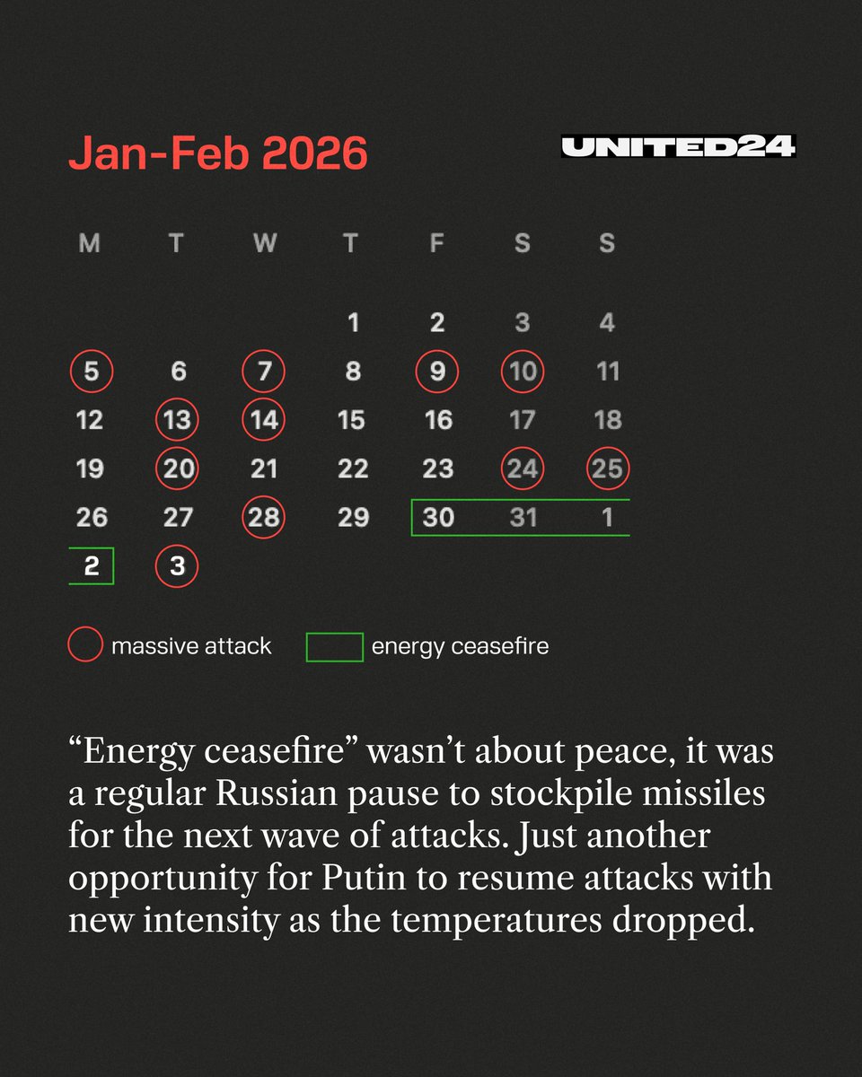 Any “energy ceasefire” for Putin is simply a pause to restock missiles and prepare the next strike.

📷: <a href="/United24media/">UNITED24 Media</a>