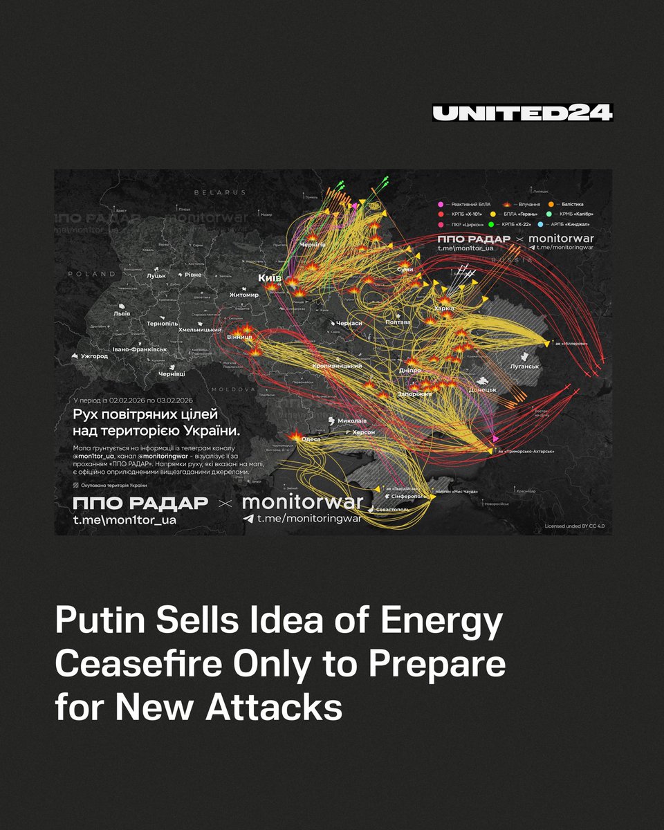 DefenceU's tweet photo. Any “energy ceasefire” for Putin is simply a pause to restock missiles and prepare the next strike.

📷: @United24media https://t.co/6tOpvWiwmu