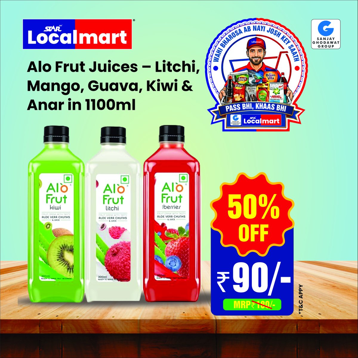 StarLocalmart's tweet photo. 🥭🍓 ONE DAY MEGA JUICE OFFER at STAR Localmart! 🍓🥭

Refresh your day with ALO FRUT JUICES – 1100ML

✨ LITCHI JUICE
MRP ₹180/- 👉 FLAT 50% OFF
🔥 Now Only ₹90/-
🥝🥭 Also Available in:
Mango | Guava | Kiwi | Anar
⏰ Hurry! This offer is valid for ONE DAY ONLY! https://t.co/wgJ907brrM