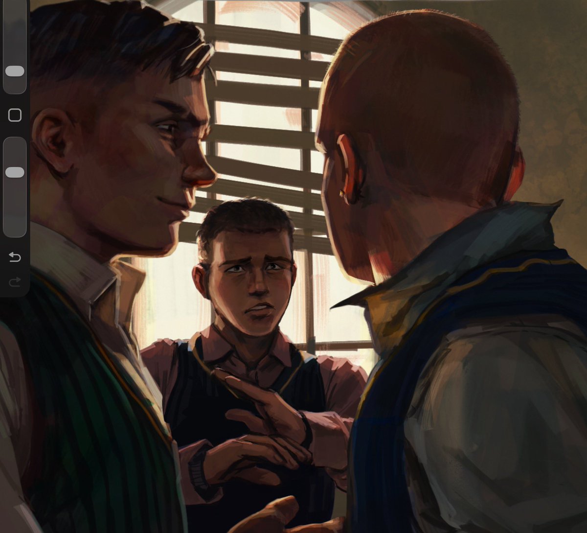 ghosts0fcrows's tweet photo. replaying bully rn so i redrew a screenshot of the trio 🫣 https://t.co/IVrVFuZegJ