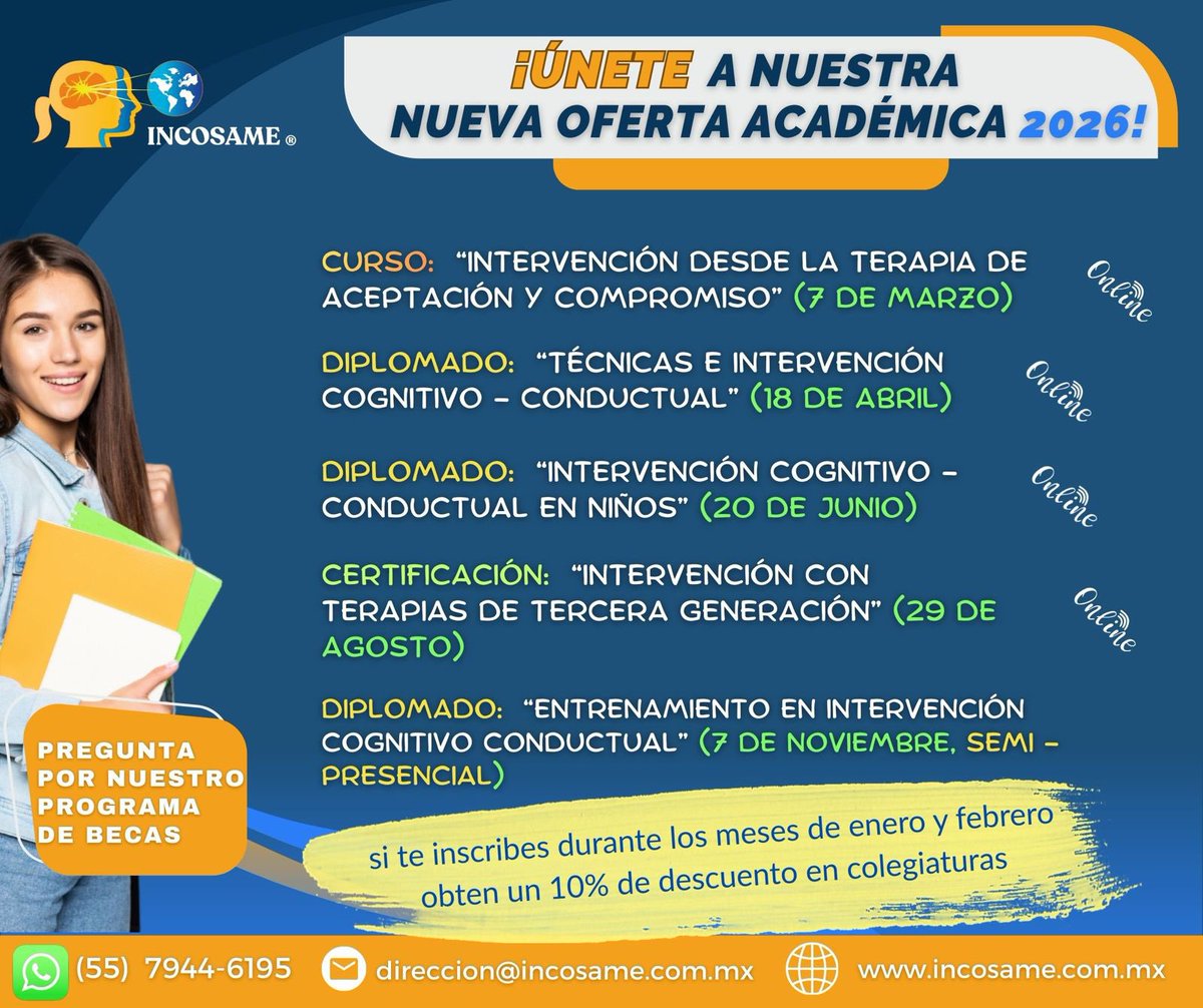 DrAlejandroTCC's tweet photo. Inscríbete en febrero y obtén un descuento especial en colegiaturas 
@INCOSAME #soyincosame #SaludMental #incosame https://t.co/E5XvhGKXEn