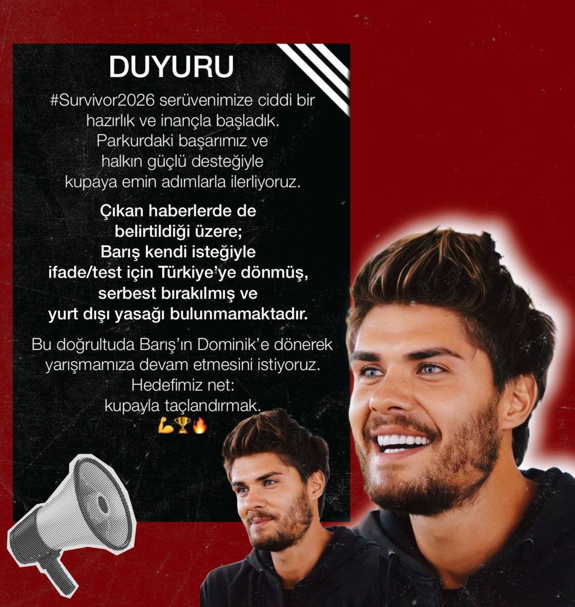 DUYURU 📢 #Survivor2026 

“Resimde yer alan açıklamaların dikkate alınmasını rica ederiz.”  <a href="/acunilicali/">Acun Ilıcalı</a> <a href="/acunmedya/">ACUNMEDYA</a> 

#BarışMuratYağcı’yı Dominik’te yarışmada izlemek istiyoruz! #Bmyfc