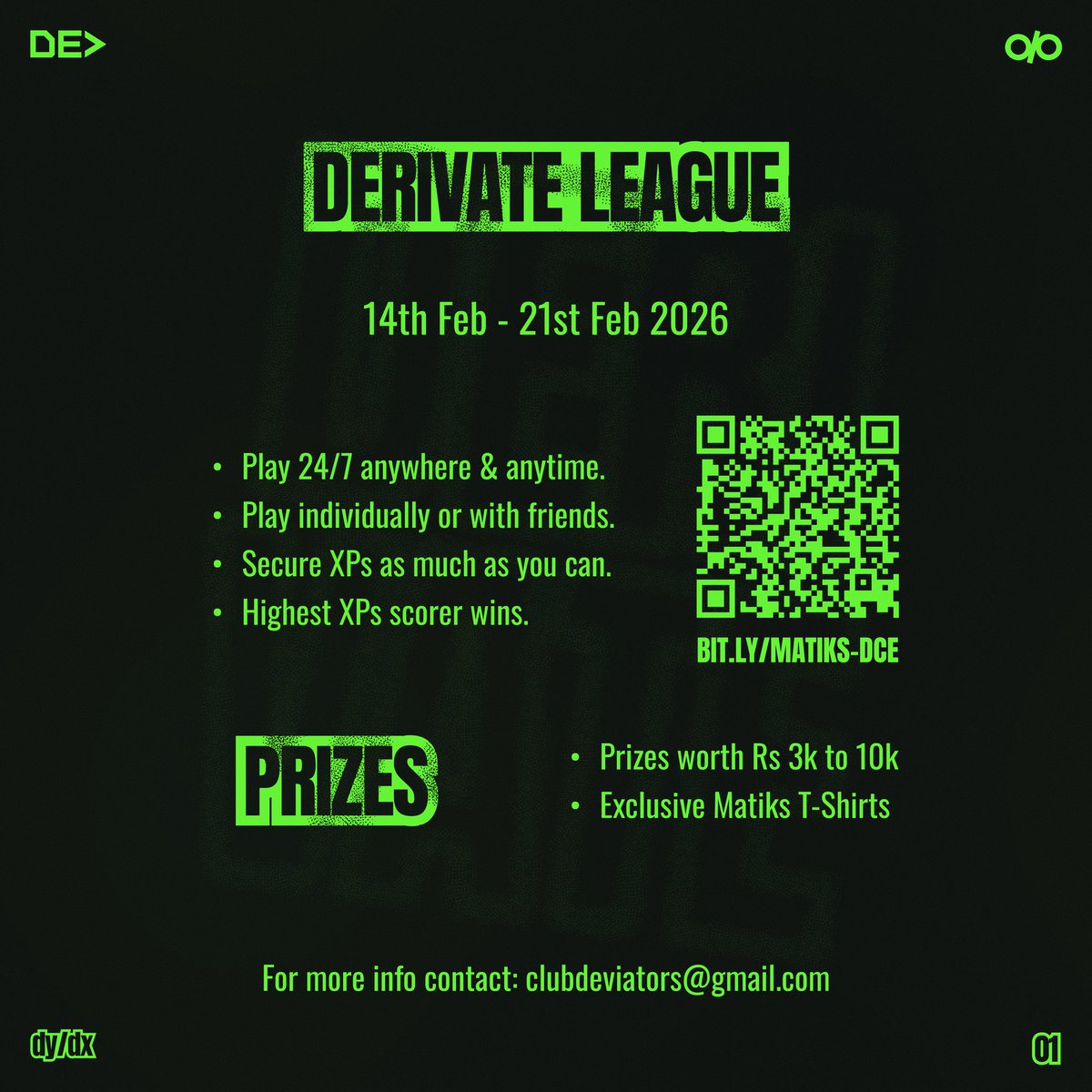 deviatorsclub's tweet photo. Registrations are now open for the Derivate League on @MatiksHQ! 🧩

Join other players, compete, and win exciting prizes. 🎁 https://t.co/EMcGyIvj6o
