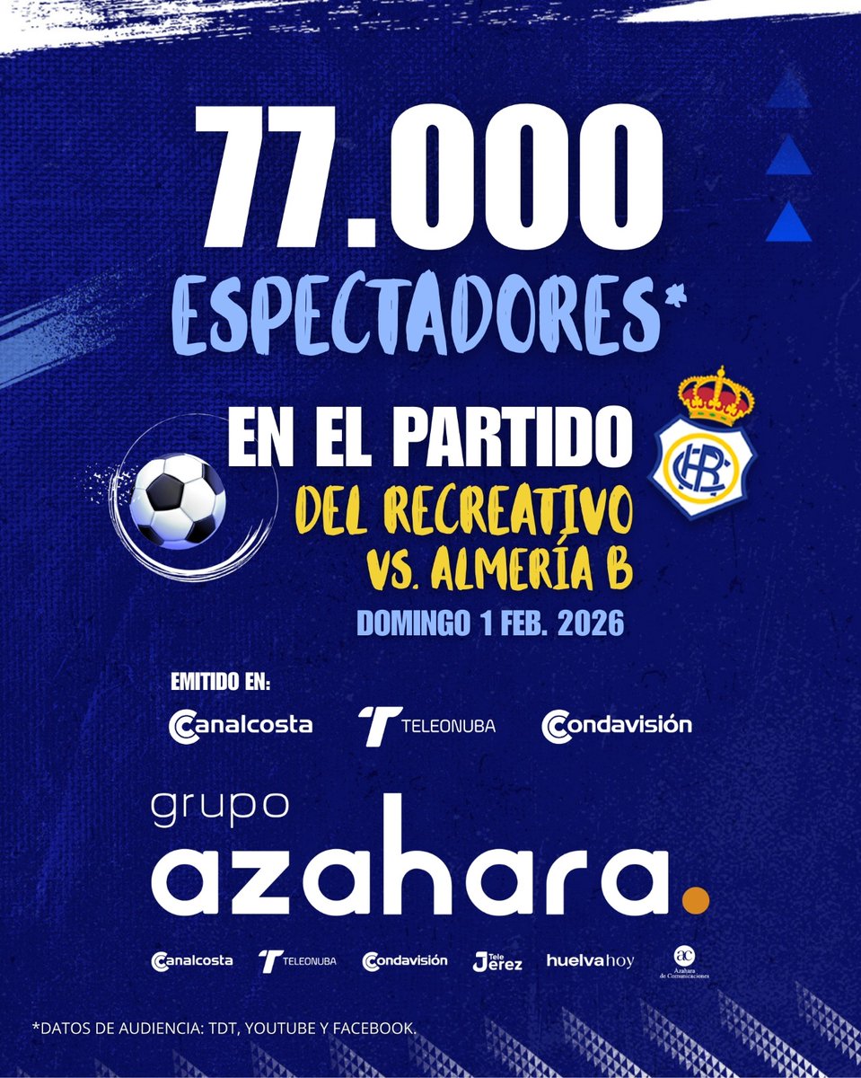 <a href="/GradaBpro/">GRADA B pro</a> <a href="/ibizaud/">UD Ibiza 🩵</a> <a href="/CESabadell/">CE Sabadell 🧅</a> <a href="/teledeporte/">Teledeporte</a> Para poner en contexto, esto mueve el <a href="/recreoficial/">RC Recreativo de Huelva</a> en una cadena provincial como es <a href="/TeleonubaTV/">Teleonuba</a> en 2 RFEF y contra un filial.