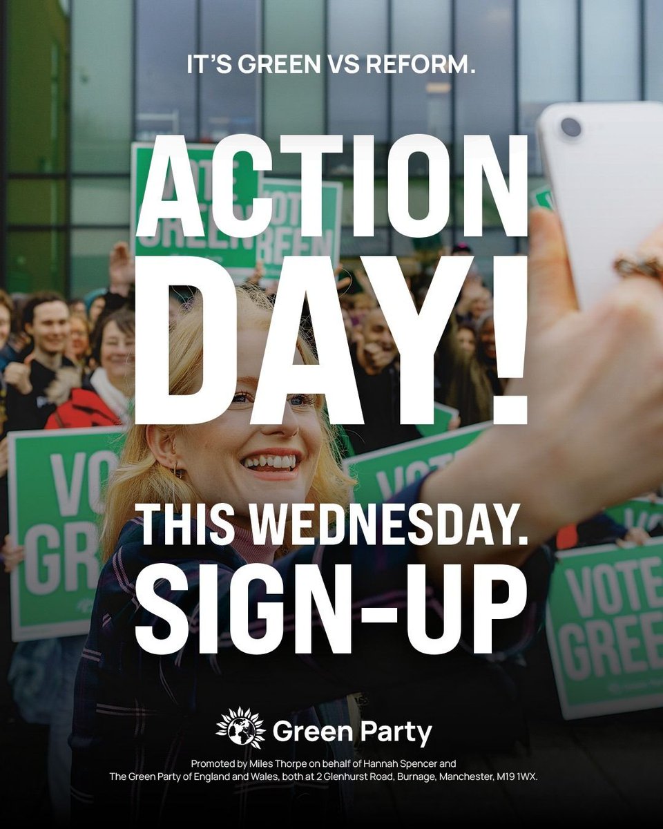 TheGreenParty's tweet photo. It's Green v Reform in Gorton and Denton.

On Wednesday 4 February we’re getting out across the area to deliver the next leaflet to the entire constituency in one day and we need your help!

Sign-up to help elect Manchester's first Green MP ⤵️ https://t.co/cTNpORaP7P