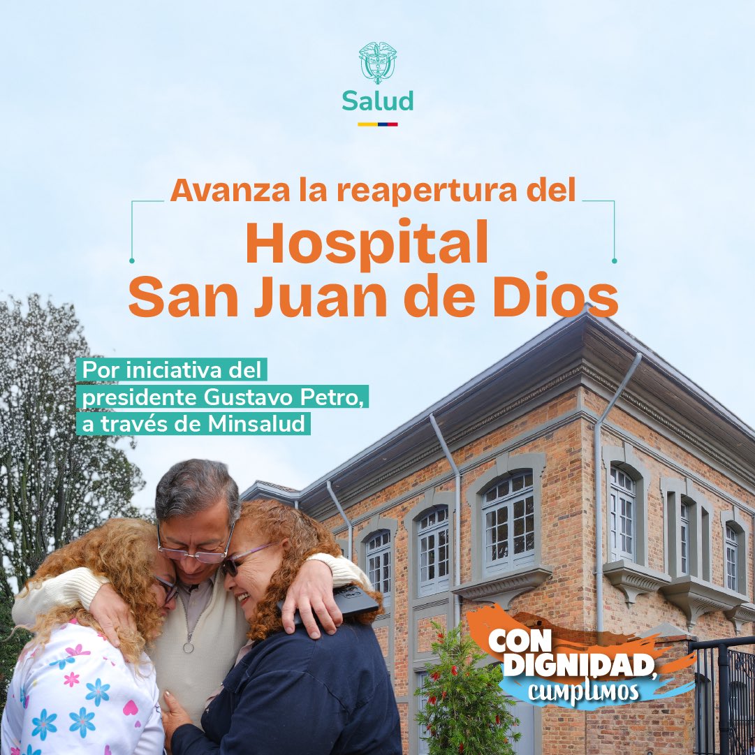 Gracias a la alianza entre el Gobierno Nacional, el Distrito Capital y la Gobernación, avanza la reactivación del Hospital Universitario y Materno Infantil San Juan de Dios. 

En mayo de 2026, el edificio central volverá a recibir a su primer paciente, marcando el regreso de este