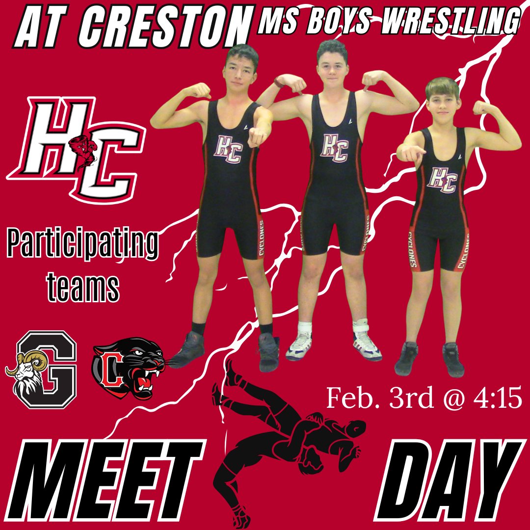 It's Meet Day for the MS Boys Wrestling Team!
Good Luck Boys!
Go Cyclones! 🌪️🌪️🌪️