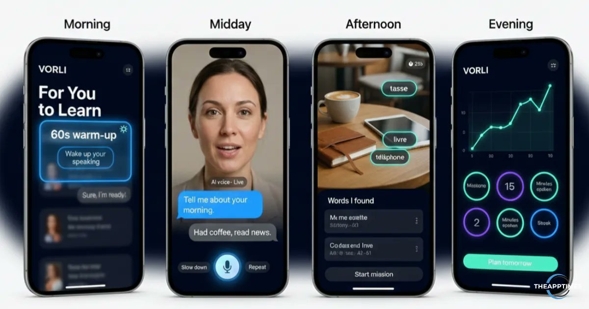 TheAppTimes's tweet photo. #VORLI is a speaking-first AI language app with 90-second missions, CEFR levels, and real-world learning. Now live on #Kickstarter - https://t.co/a0jjpMq9tO https://t.co/KMr4wIl4oh