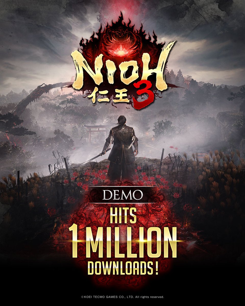 The #Nioh3 demo has hit 1 million downloads!

A big THANK YOU to everyone who has enjoyed the demo so far!
 
Demo save data can be carried over to the full game, so get ready for the launch of Nioh 3 this Friday, 6th February!